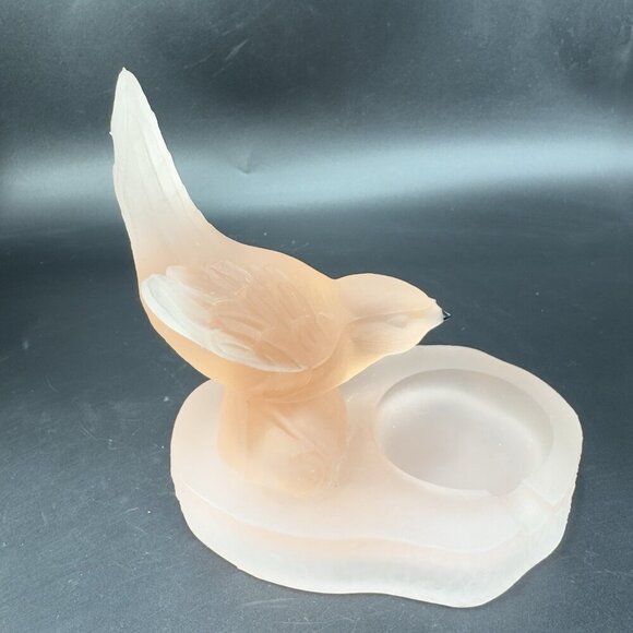 Vintage French Satin Frosted Peach Pink Glass Bird Ashtray Dish Trinket Holder - Picture 11 of 12